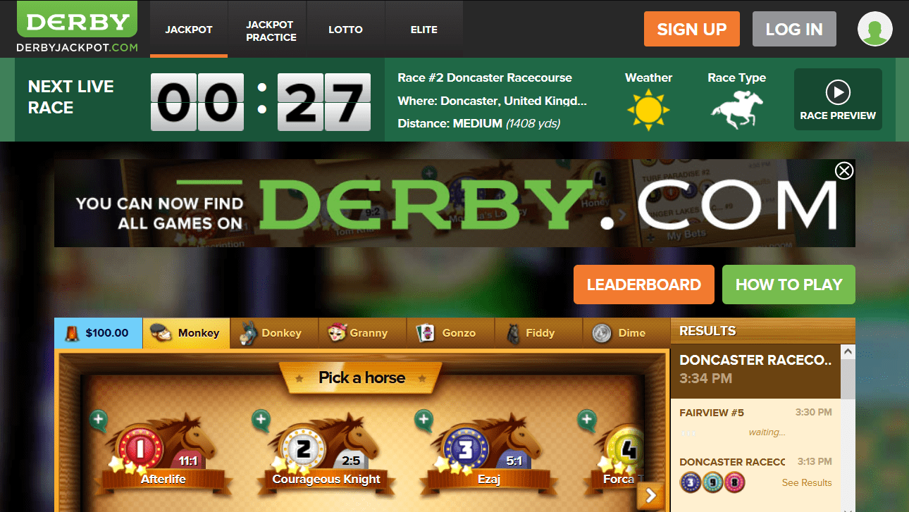 Главная страница сайта Derby Jackpot