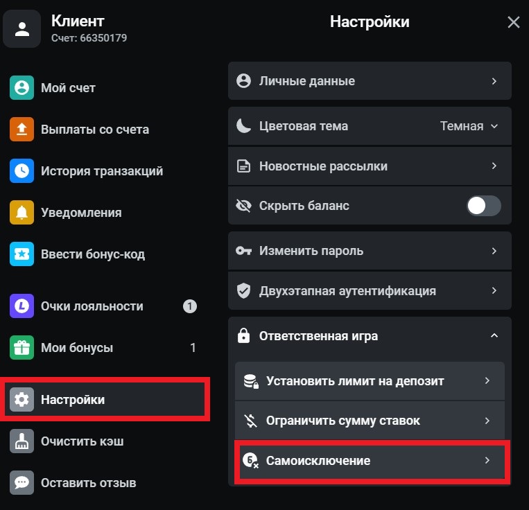 опция Самоисключение в Леон Самоисключение Леон
