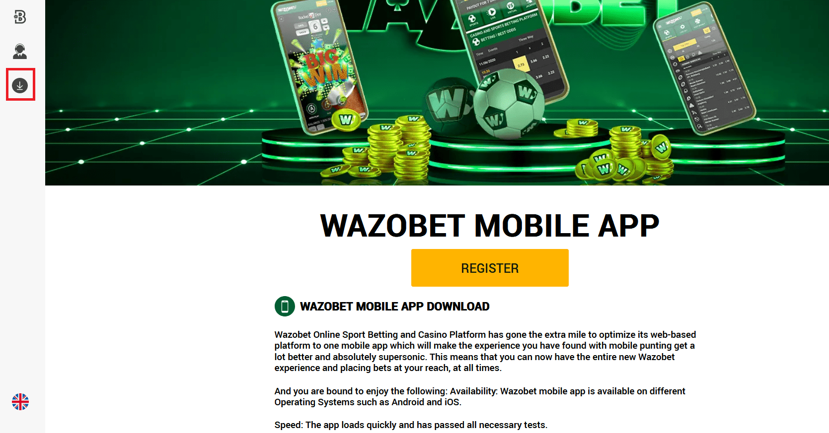 Информация о приложениях букмекерской конторы Wazobet