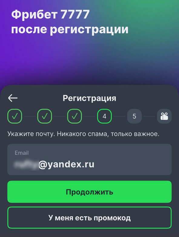 Указание почты в приложении Лига Ставок на Android