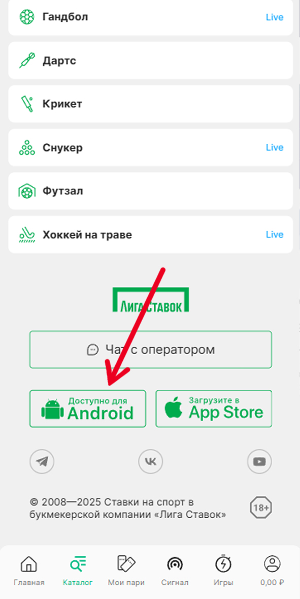 Загрузка Лиги Ставок на телефон