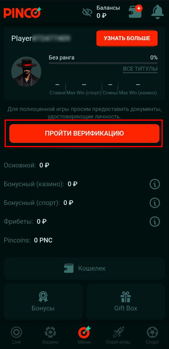 Прохождение верификации в профиле