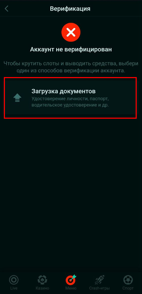 Загрузка документов для верификации