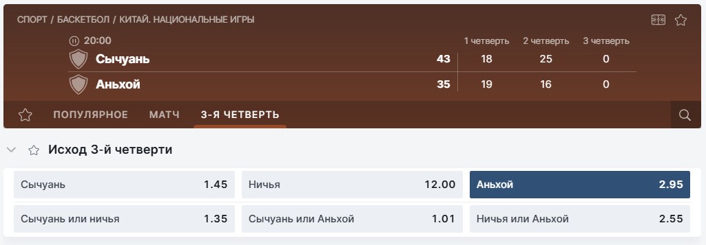 Ставка на аутсайдера в лайве в 3-ей четверти