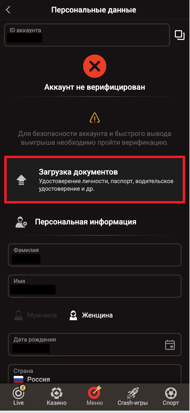 Загрузка документов для верификации